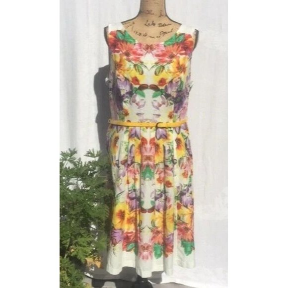 Robbie Bee Dress Yellow Floral Sleeveless Knee Length Size 12 - Picture 1 of 5